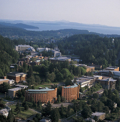 Aerial photo of the Western Washington campus.